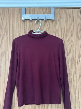Ardene Ribbed Burgundy Turtleneck Long Sleeve Top